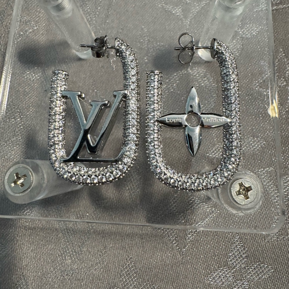 Louis Vuitton Silver Studded Logo Earrings